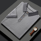 Silk Blend Striped Short Sleeve Polo Shirt for Men | Summer Wear