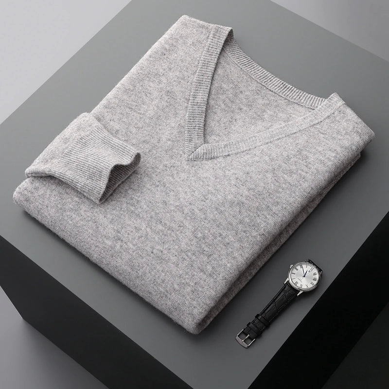 Merino Wool V Neck Sweater for Men | Business and Casual Wear