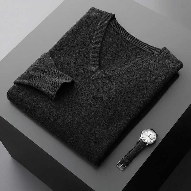 Merino Wool V Neck Sweater for Men | Business and Casual Wear