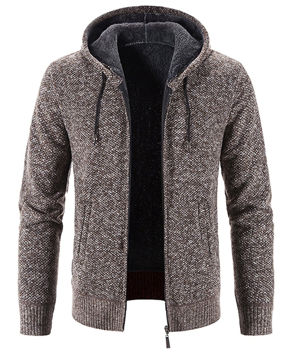 Textured Knit Zip Up Fleece Hoodie for Men | Cold Weather Layering