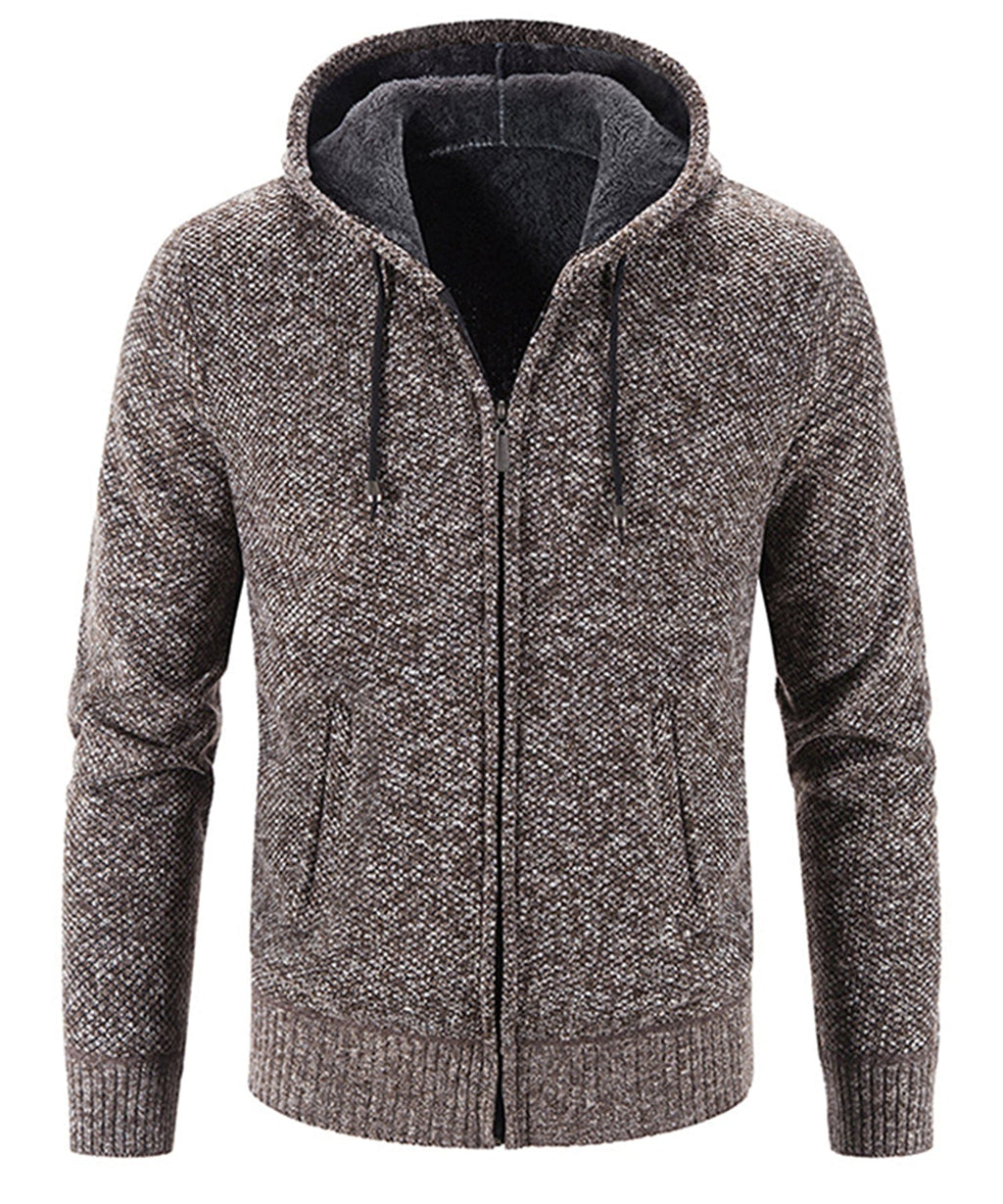 Textured Knit Zip Up Fleece Hoodie for Men | Cold Weather Layering