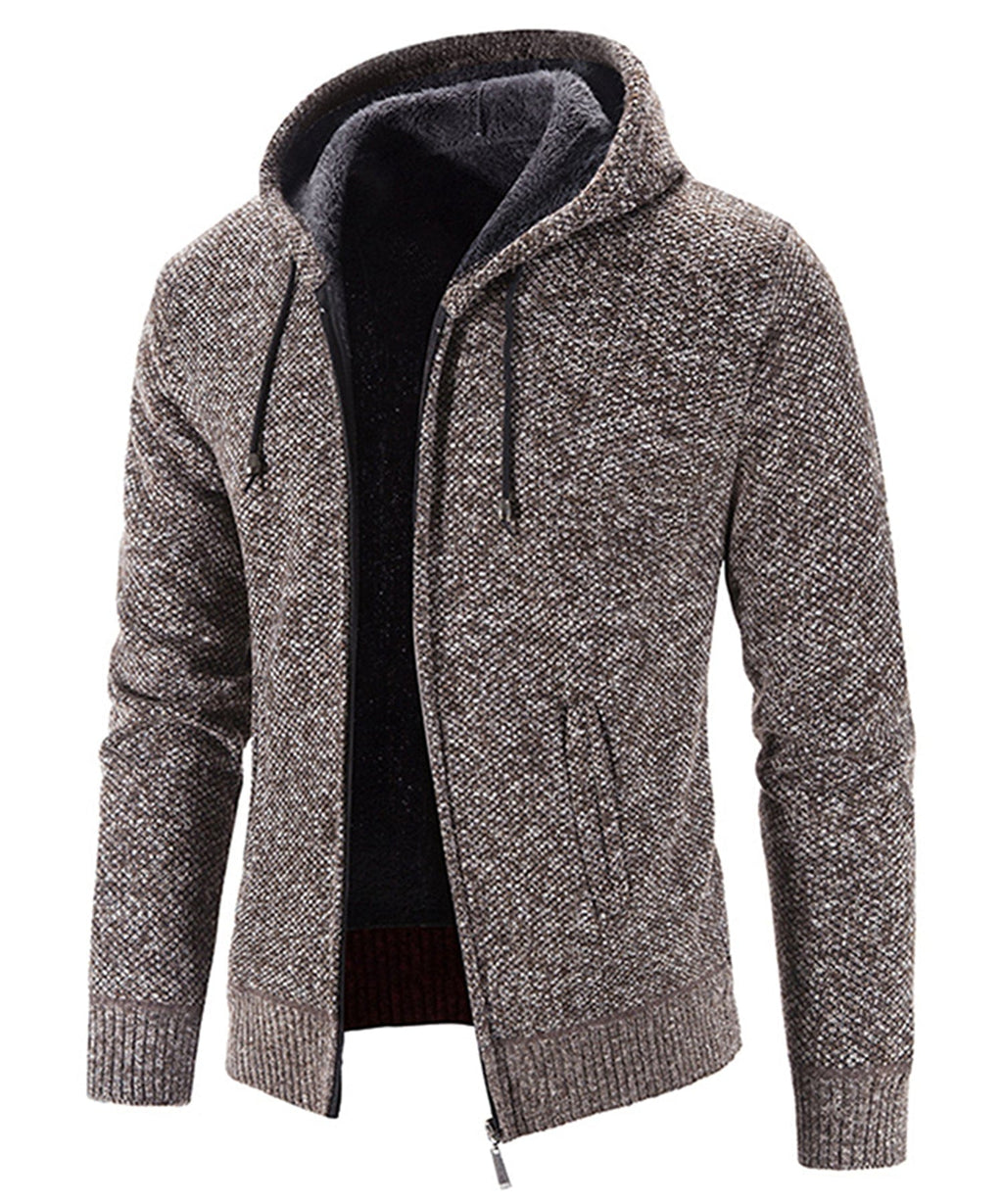 Textured Knit Zip Up Fleece Hoodie for Men | Cold Weather Layering