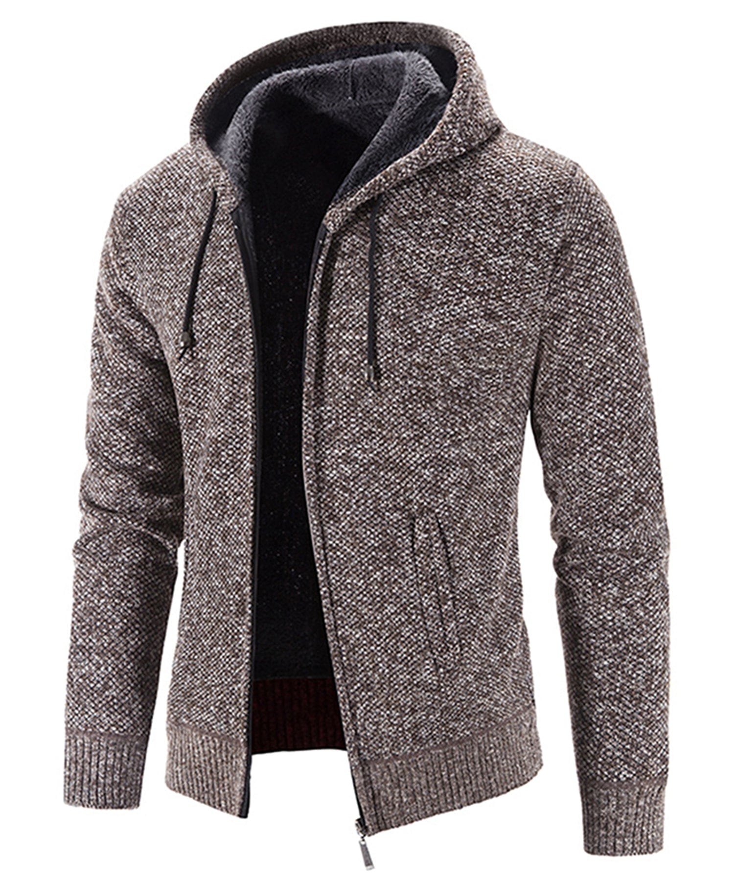 Textured Knit Zip Up Fleece Hoodie for Men | Cold Weather Layering