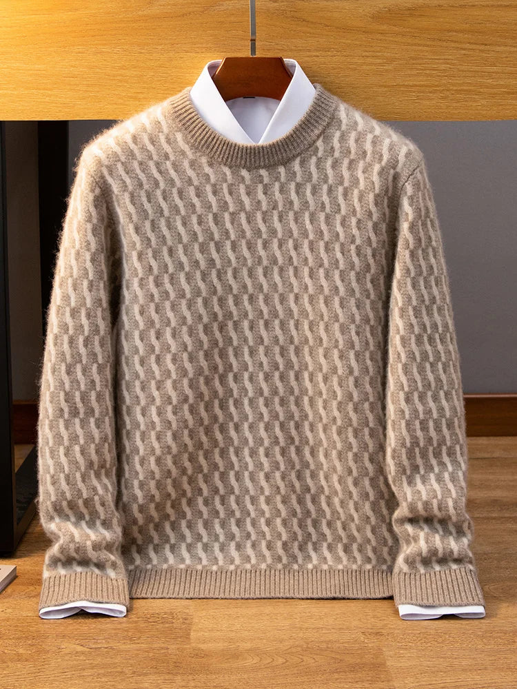 Textured Knit Pure Cashmere Crewneck Sweater for Men | Smart Casual Wear