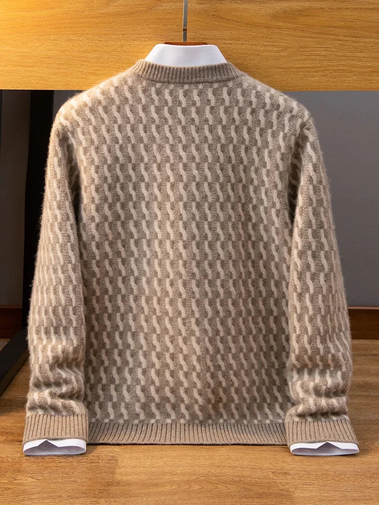 Textured Knit Pure Cashmere Crewneck Sweater for Men | Smart Casual Wear