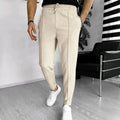 Textured Slim Fit Drawstring Trousers for Men | Smart Casual Wear