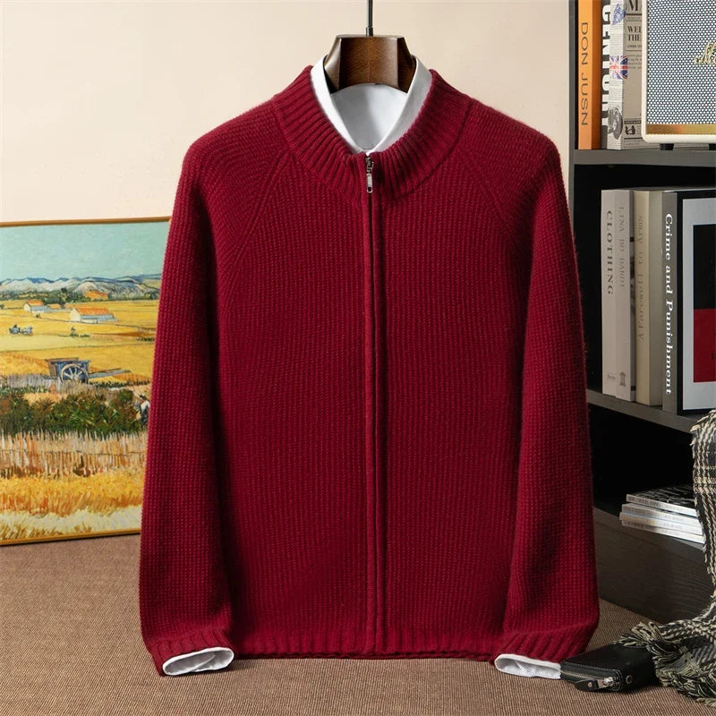 Thick Cashmere Full Zip Cardigan for Men | Winter Layering