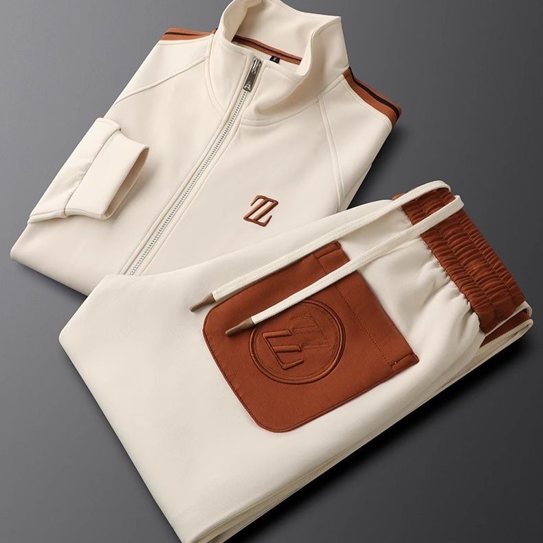 Striped Sleeve Full Zip Jacket and Jogger Set for Men | Athleisure Wear