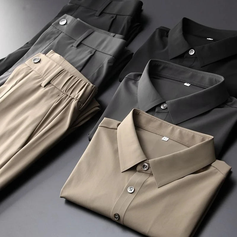 Button Up Polo Shirt and Tailored Trouser Set for Men | Smart Casual Wear