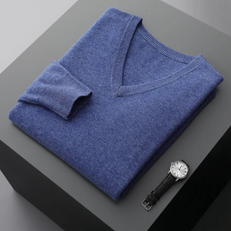 Merino Wool V Neck Sweater for Men | Business and Casual Wear