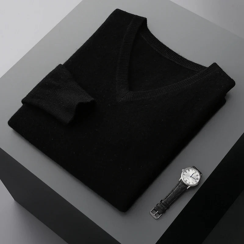 Merino Wool V Neck Sweater for Men | Business and Casual Wear