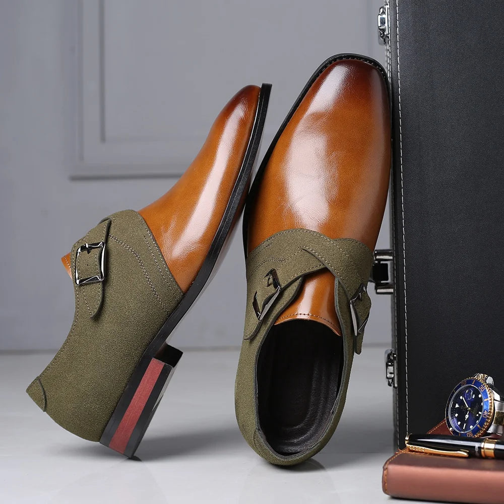 Vegan Leather and Suede Double Buckle Loafers for Men | Formal and Office Wear