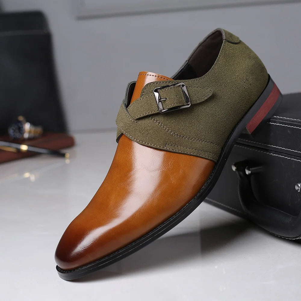 Vegan Leather and Suede Double Buckle Loafers for Men | Formal and Office Wear