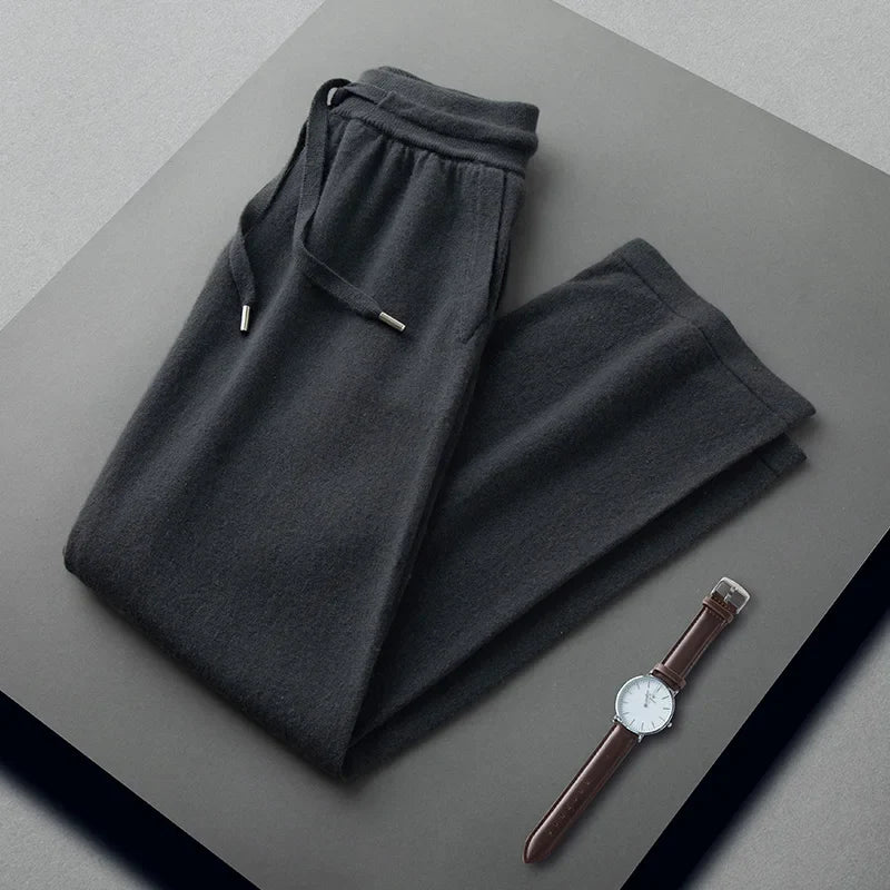 Pure Cashmere Knit Straight Leg Trousers for Men | Autumn and Winter Wear