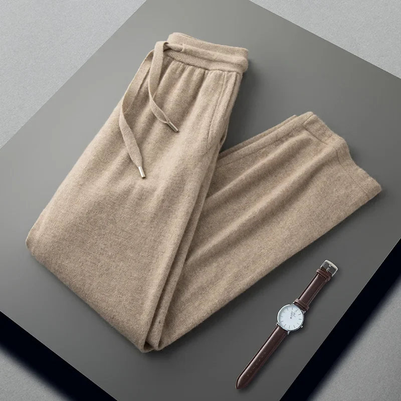 Pure Cashmere Knit Straight Leg Trousers for Men | Autumn and Winter Wear