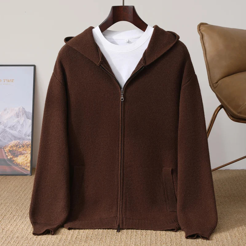 Merino Wool Hooded Zip Cardigan for Men | Autumn and Winter Wear
