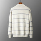 Striped Merino Wool Half High Collar Zip Cardigan for Men | Winter Layering