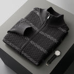 Striped Merino Wool Half High Collar Zip Cardigan for Men | Winter Layering