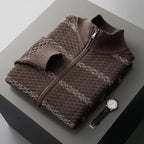 Striped Merino Wool Half High Collar Zip Cardigan for Men | Winter Layering