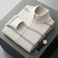 Striped Merino Wool Half High Collar Zip Cardigan for Men | Winter Layering