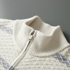 Striped Merino Wool Half High Collar Zip Cardigan for Men | Winter Layering