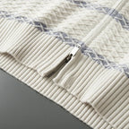 Striped Merino Wool Half High Collar Zip Cardigan for Men | Winter Layering