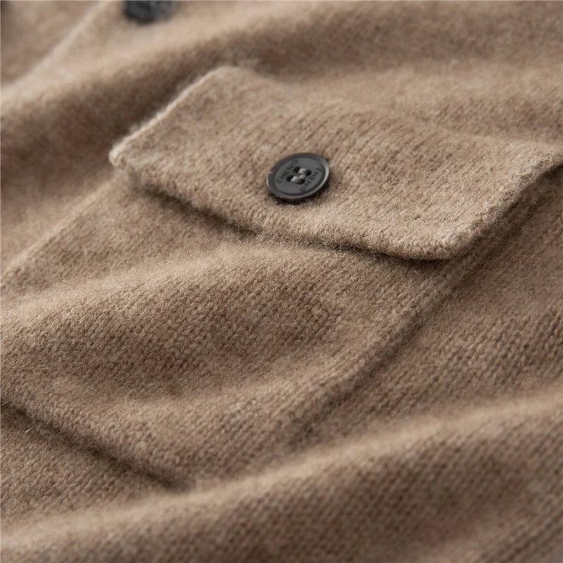 Pure Cashmere Polo Collar Button Cardigan for Men | Business and Casual Wear