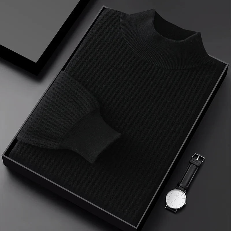 Pure Cotton Honeycomb Knit Half High Collar Sweater for Men | Winter Layering