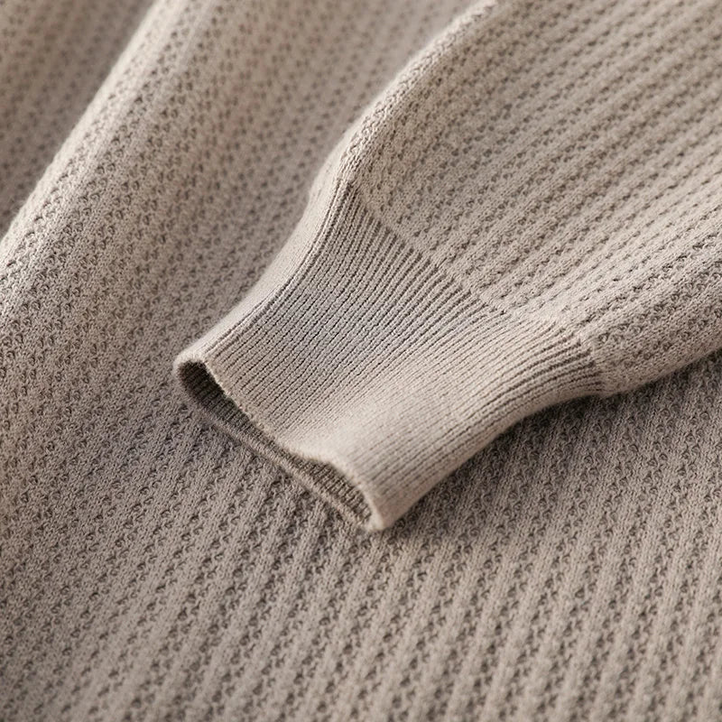 Pure Cotton Honeycomb Knit Half High Collar Sweater for Men | Winter Layering
