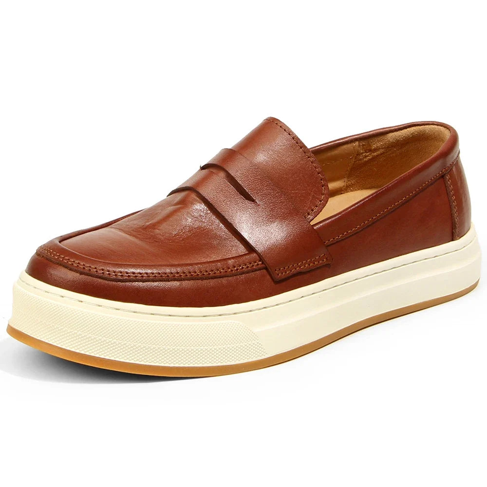 Vintage Leather Platform Penny Loafers for Men | Smart Casual Wear