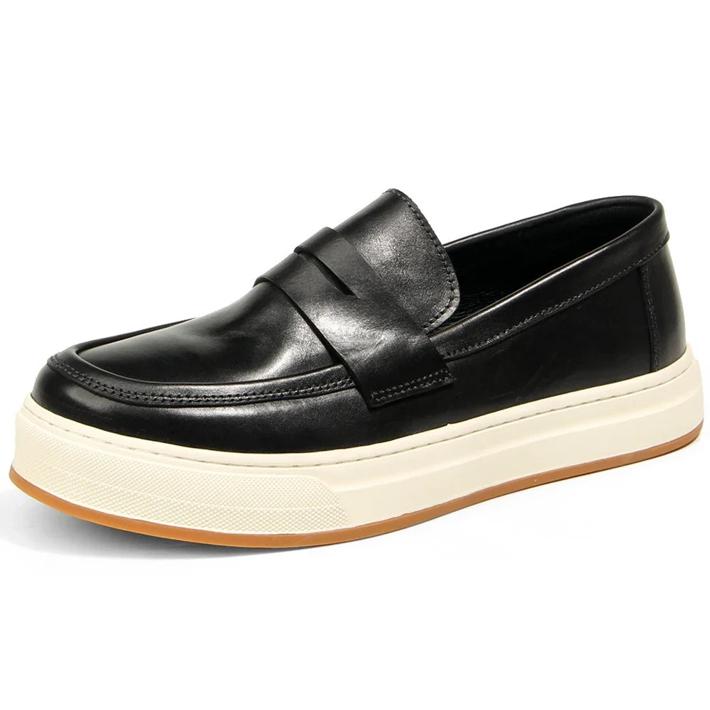 Vintage Leather Platform Penny Loafers for Men | Smart Casual Wear