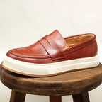 Vintage Leather Platform Penny Loafers for Men | Smart Casual Wear