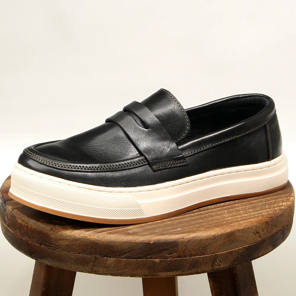 Vintage Leather Platform Penny Loafers for Men | Smart Casual Wear
