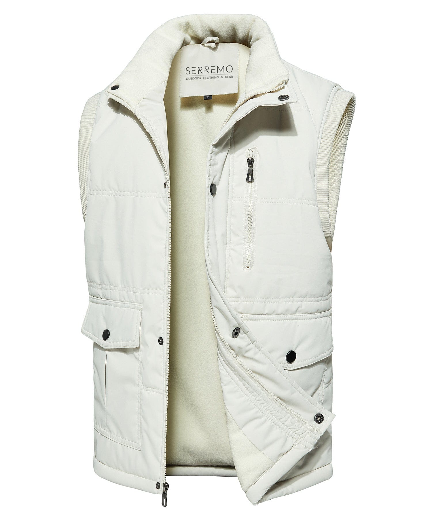 Fleece Collar Multi Pocket Zip Up Vest for Men | Outdoor Layering