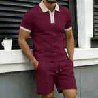 Waffle Knit Zip Polo and Shorts Set for Men | Summer Wear