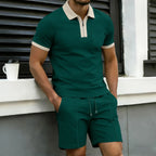 Waffle Knit Zip Polo and Shorts Set for Men | Summer Wear