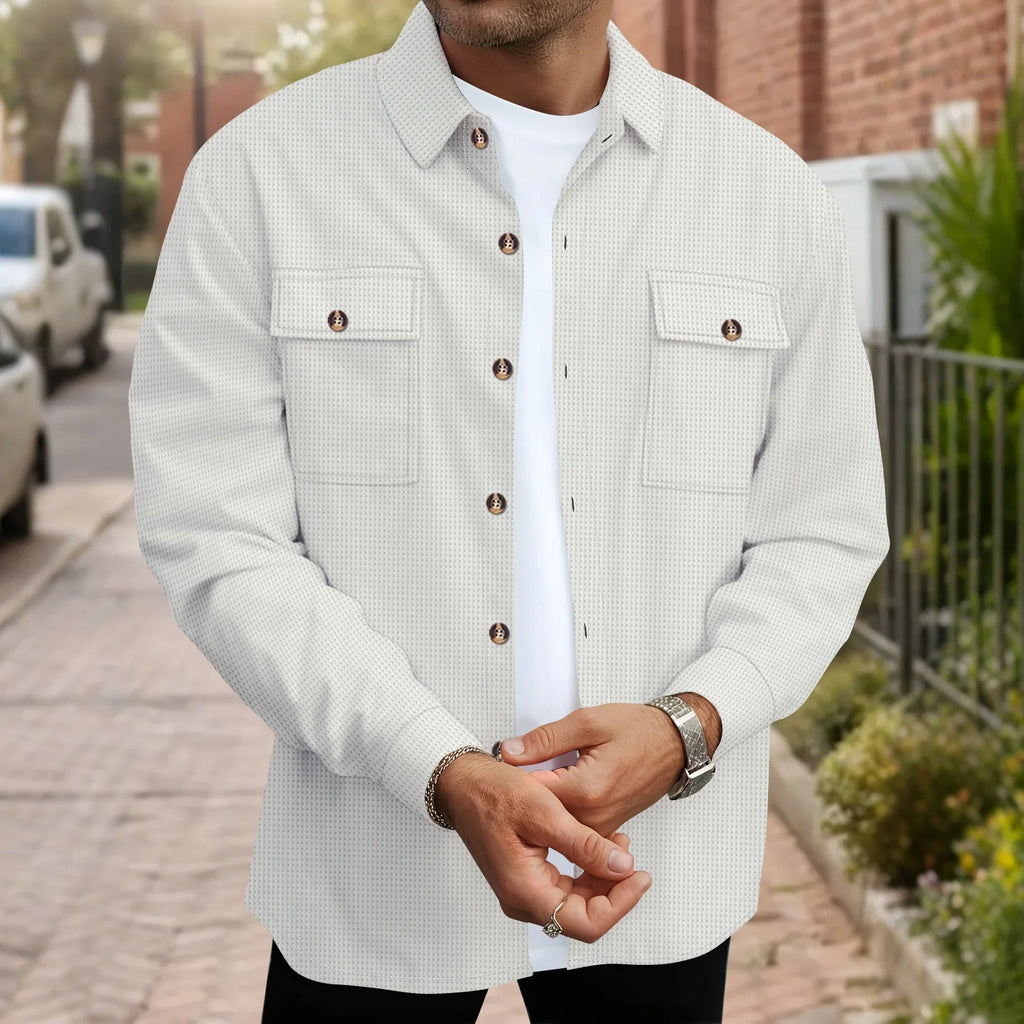 Waffle Texture Button Up Overshirt for Men | Spring and Autumn Layering
