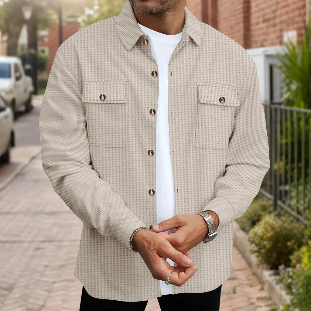 Waffle Texture Button Up Overshirt for Men | Spring and Autumn Layering
