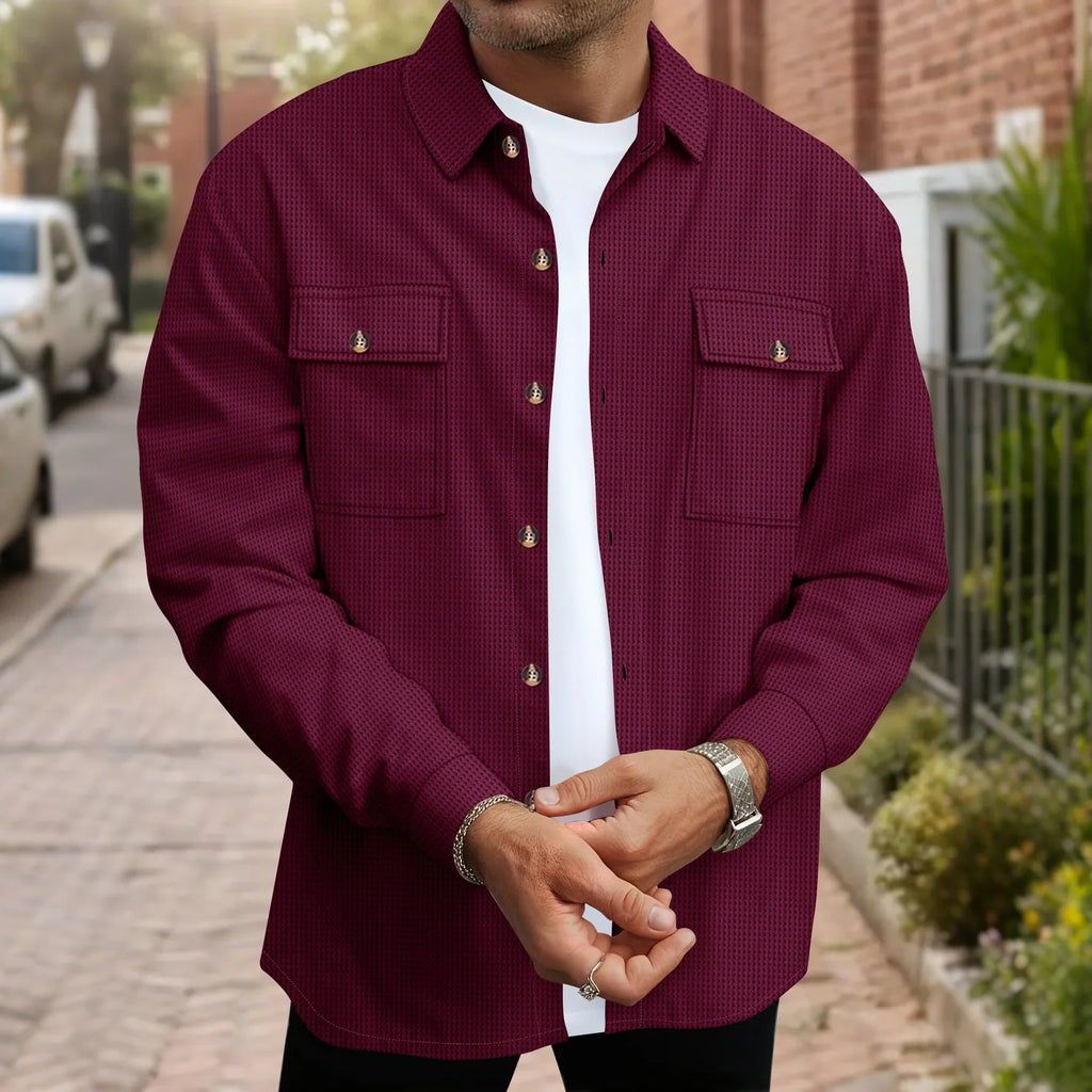 Waffle Texture Button Up Overshirt for Men | Spring and Autumn Layering