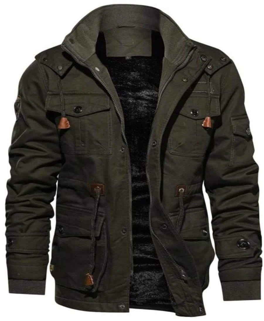 Fleece Lined Wind Resistant Hooded Cotton Coat for Men | Winter Outerwear