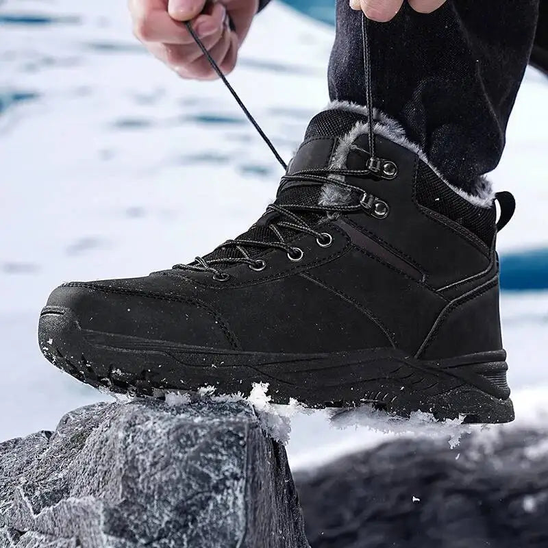 Fleece Lined High Top Winter Hiking Boots for Men | Snow and Trail Use