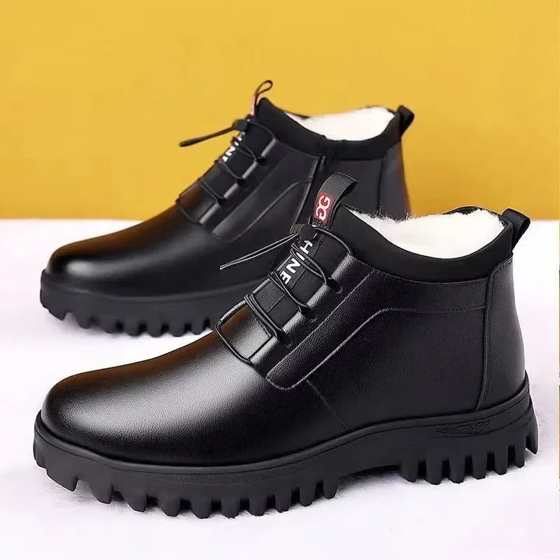 Plush Lined Leather Look Winter Boots for Men | Cold Weather