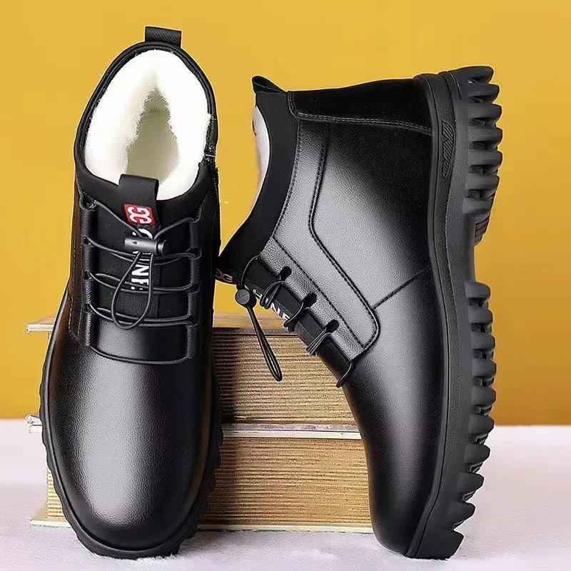 Plush Lined Leather Look Winter Boots for Men | Cold Weather