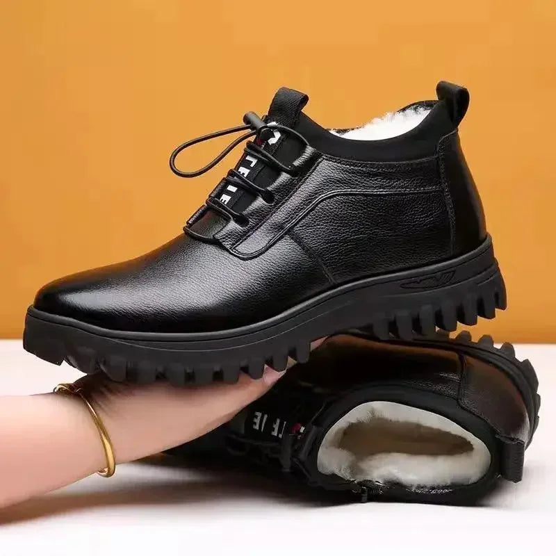 Plush Lined Leather Look Winter Boots for Men | Cold Weather