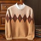 Argyle Pattern Merino Wool Sweater for Men | Casual and Business Wear