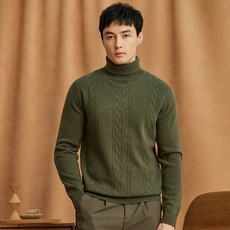 Wool Cable Knit Turtleneck Sweater for Men | Cold Weather Wear
