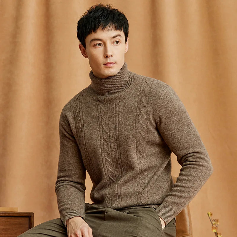 Wool Cable Knit Turtleneck Sweater for Men | Cold Weather Wear