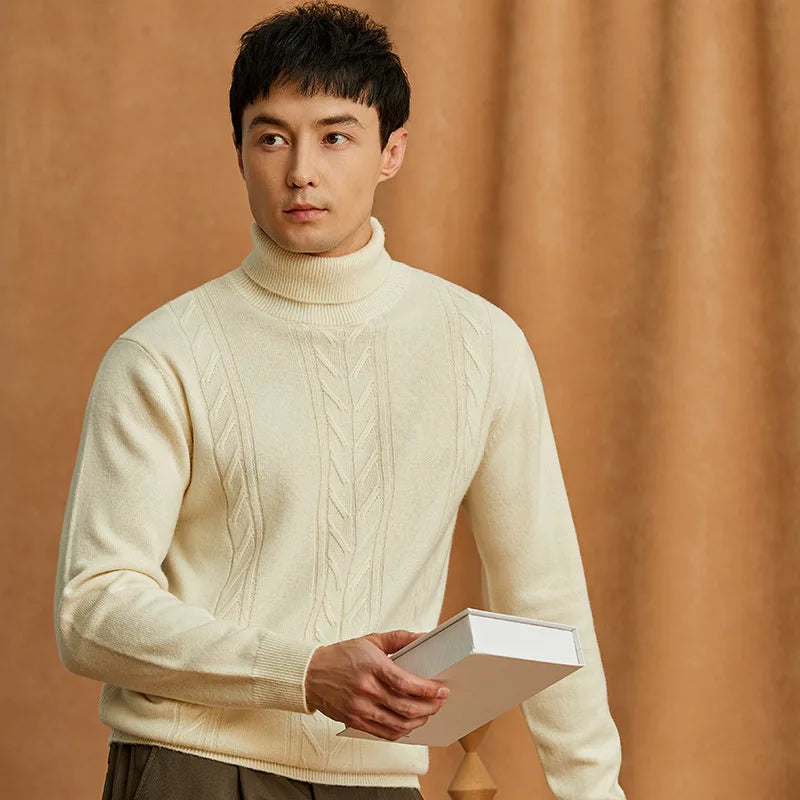Wool Cable Knit Turtleneck Sweater for Men | Cold Weather Wear