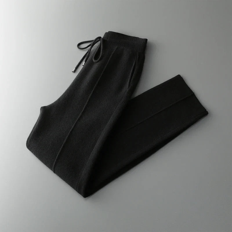 Wool Cashmere Wide Leg Knit Trousers for Men | Cold Weather Wear