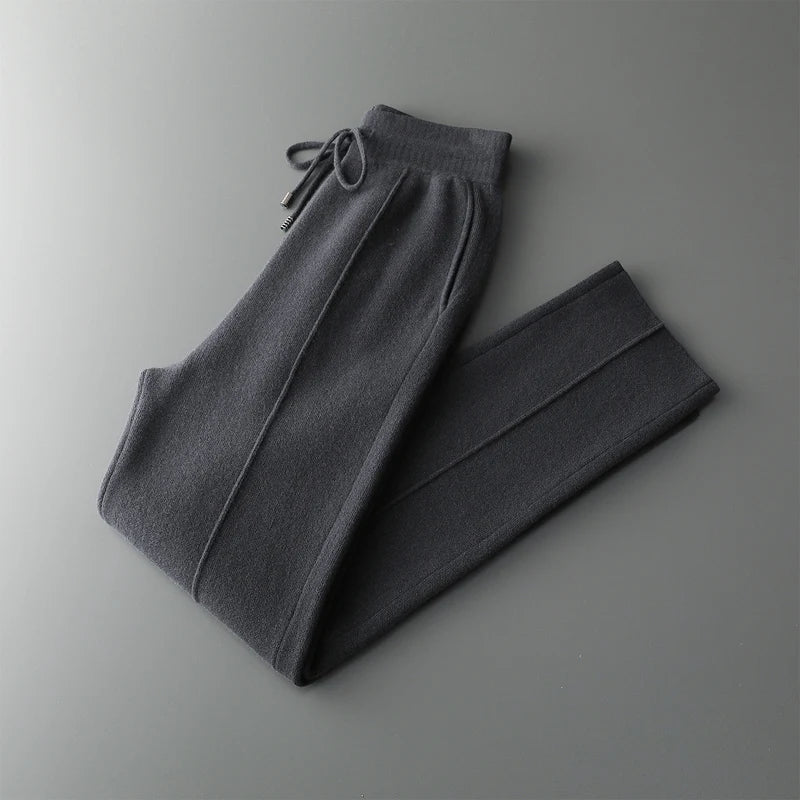 Wool Cashmere Wide Leg Knit Trousers for Men | Cold Weather Wear